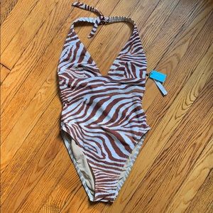 NWT Karla Colletto brown zebra print one piece NWT